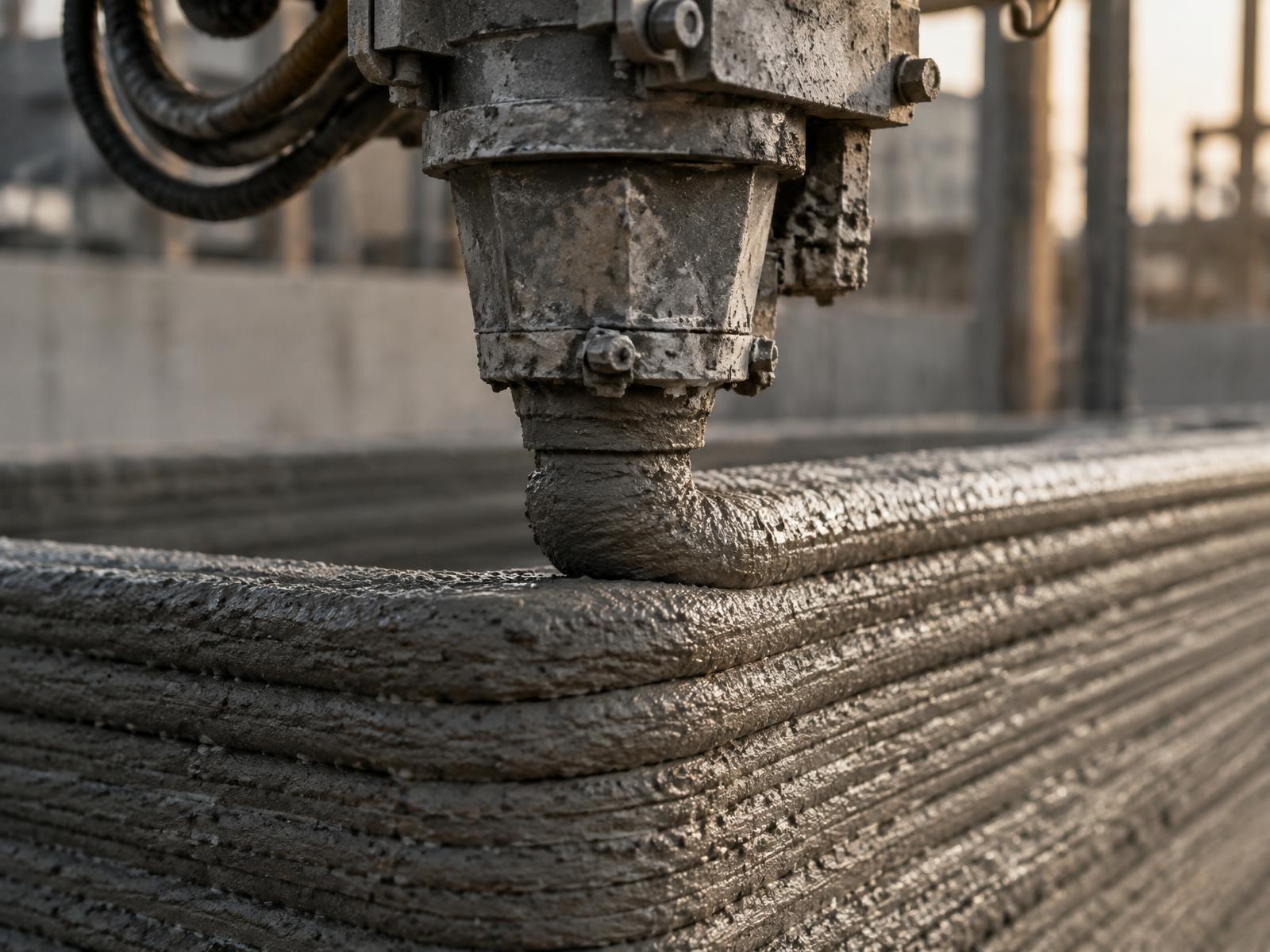 Detail nanášení betonové směsi tiskovou hlavou